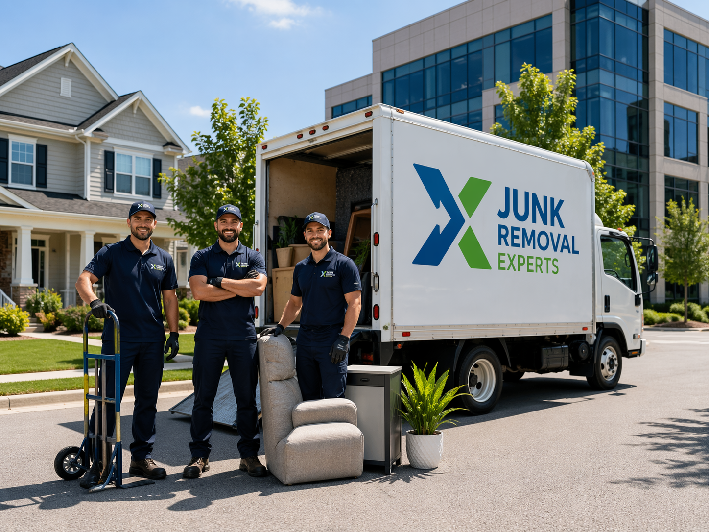 Team standing by truck